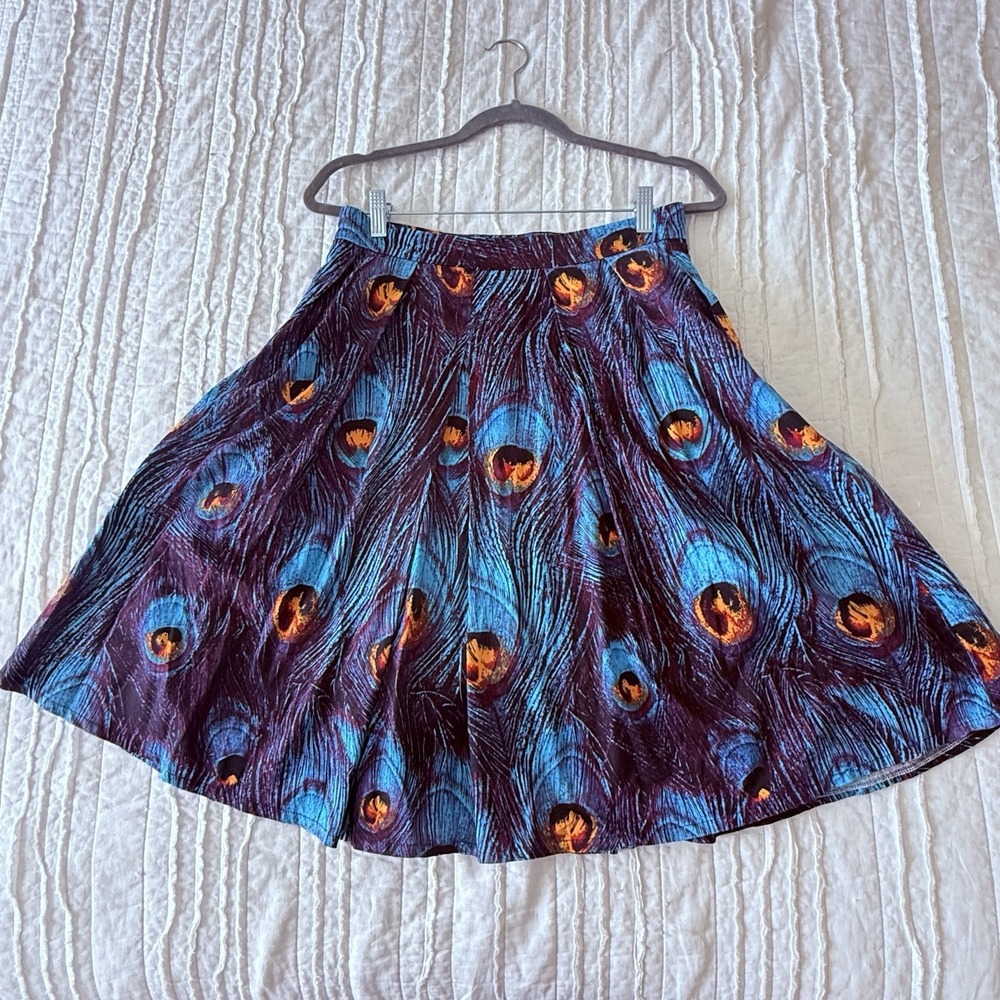 Cissy's May Retro 1950 Vintage A-line Pleated Skirt M Pockets Peacock Print Bird